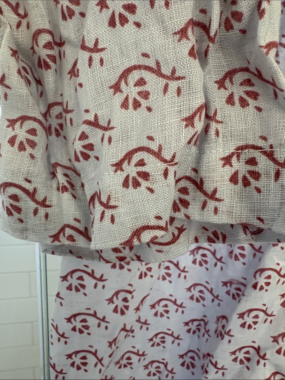 CPShades linen Long-Sleeve pale blue Dress with Red Floral Motif - Picture 4 of 13